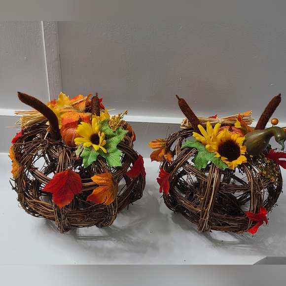 Fall Autumn Natural Grapevine Decor Pumpkins -Sunflowers Colored Leaves Gourd - Picture 1 of 10